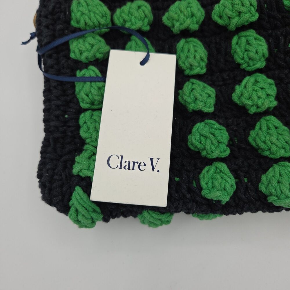 Clare V. Black Green Knit Convertible Clutch w Tabs Bag NWT Crochet Claudette - Picture 5 of 6